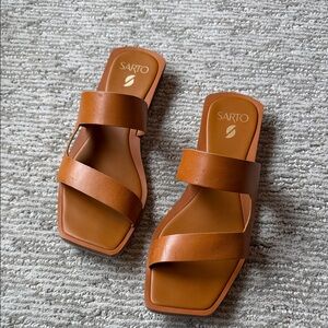 Franco Sarto Tan Leather Slide Sandals